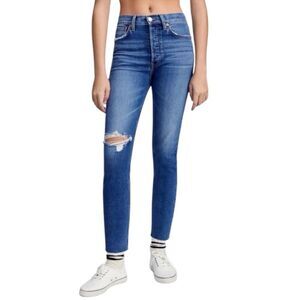 Re/Done 90’s High Rise Ankle Crop Medium Wash Raw Hem Size 29